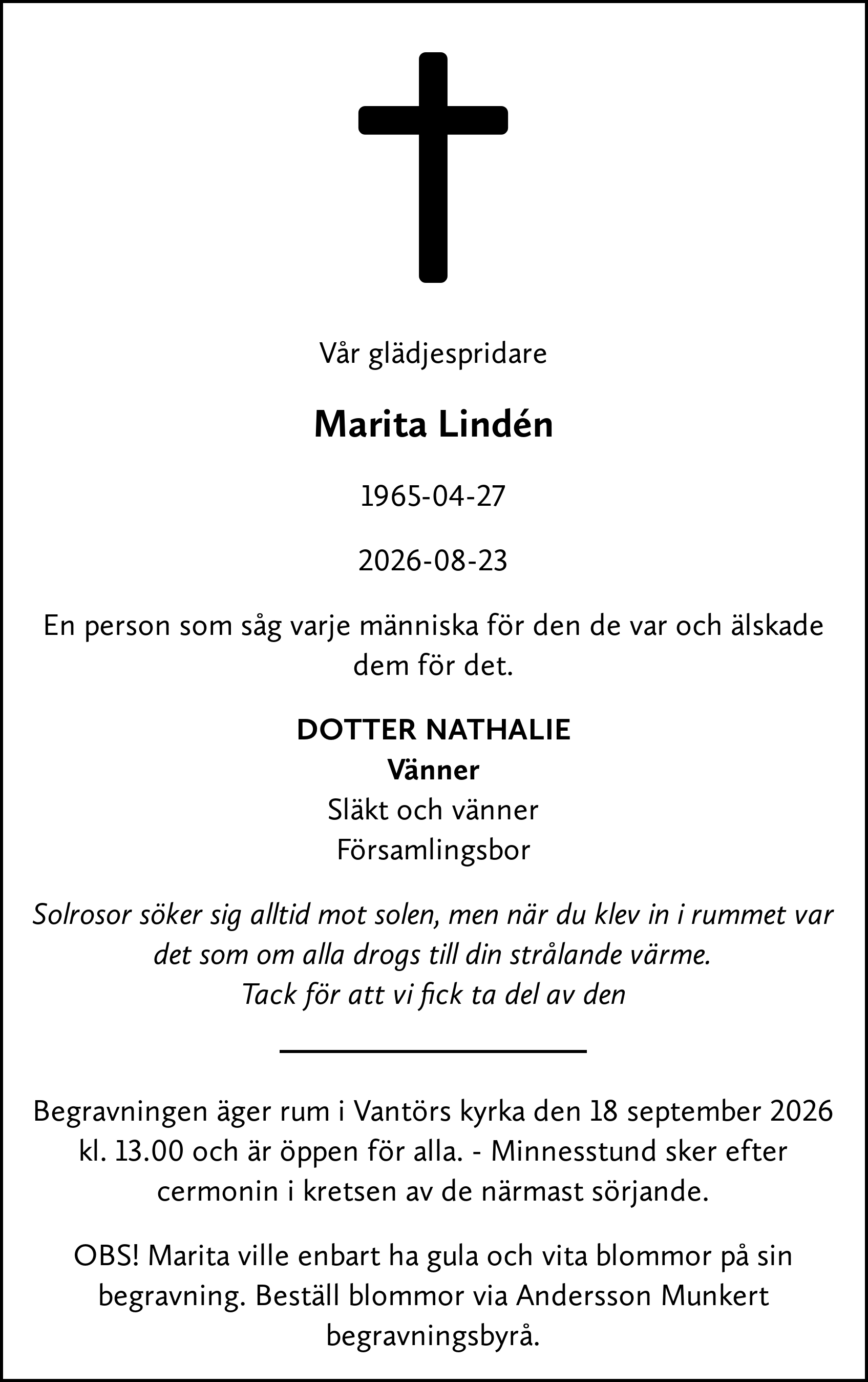 Dödsannons för Marita