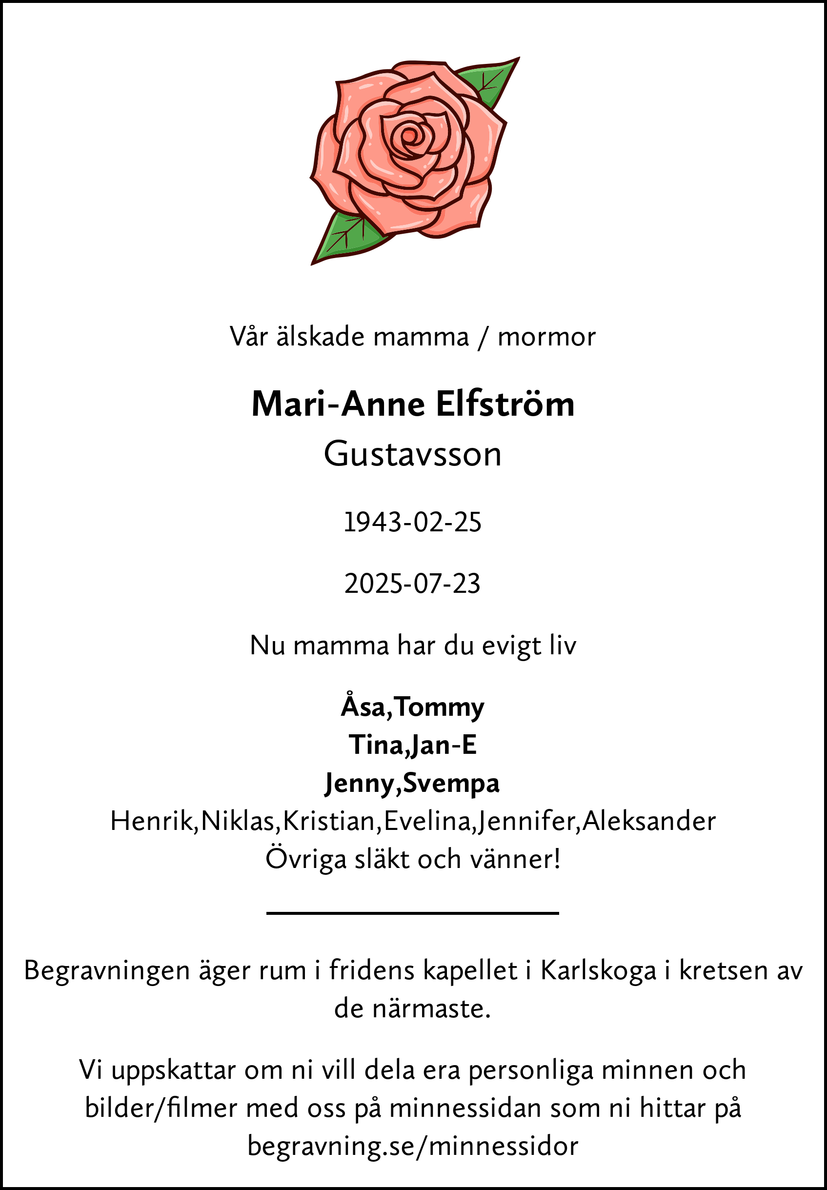 Dödsannons för Mari-Anne