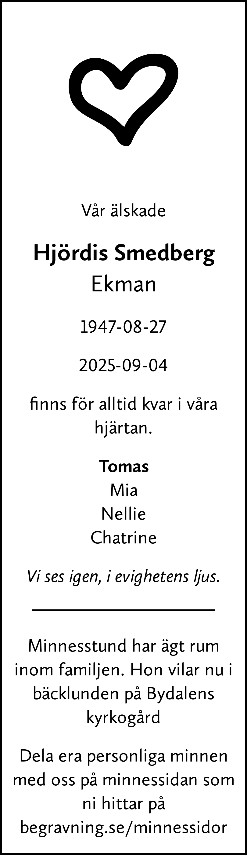 Dödsannons för Hjördis