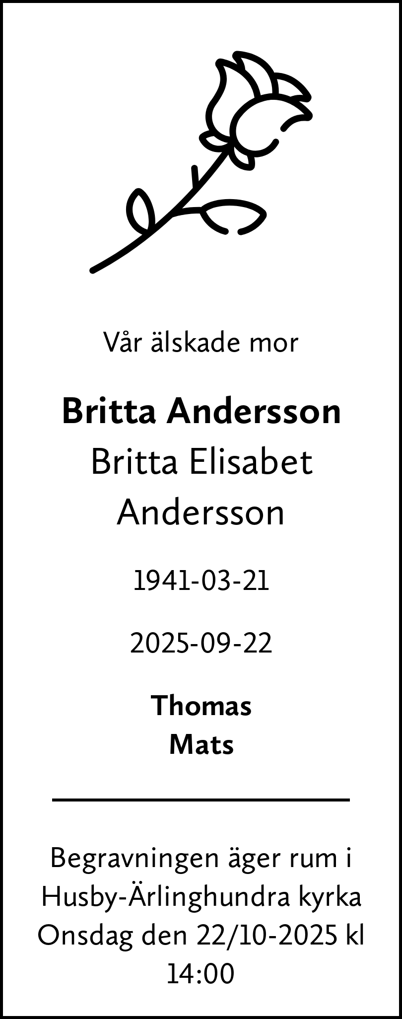 Dödsannons för Britta