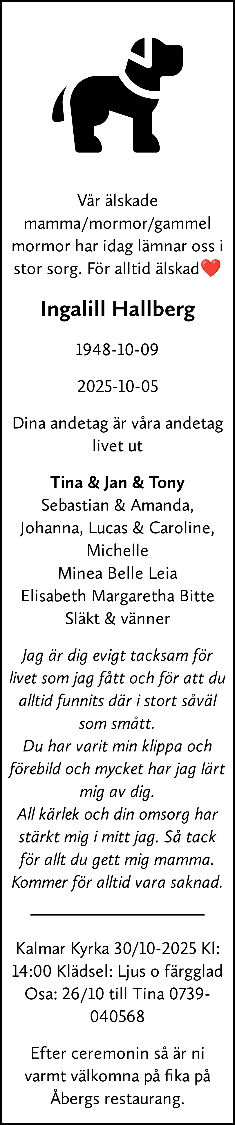 Dödsannons för Ingalill