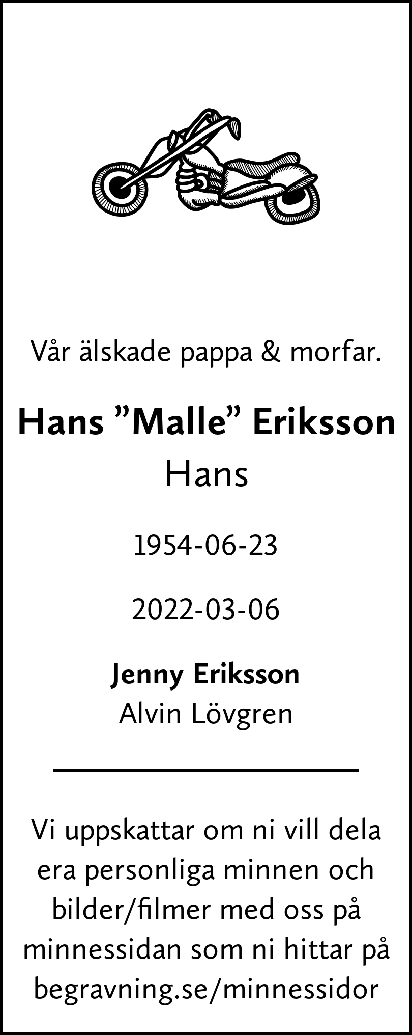 Dödsannons för Malle
