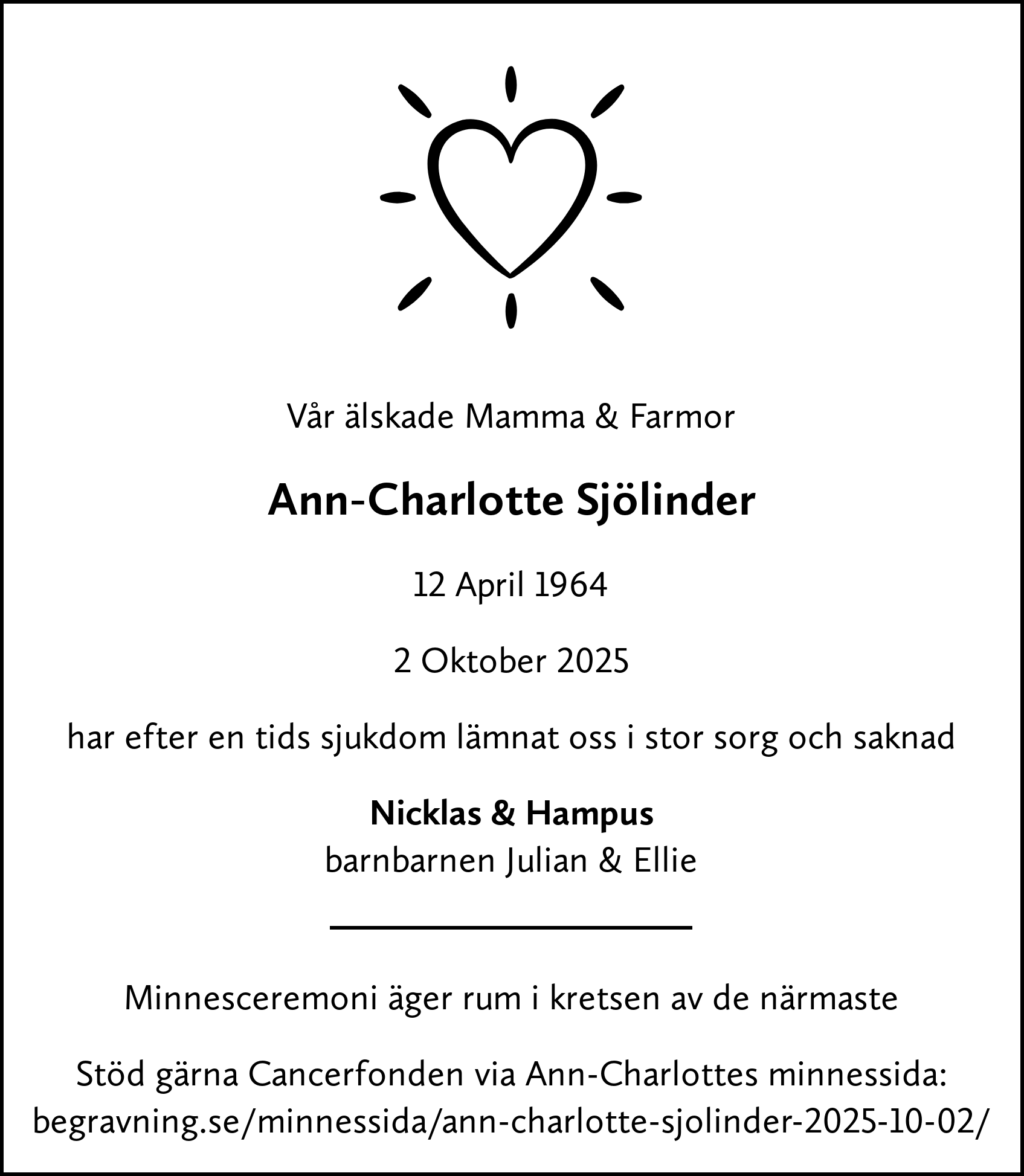 Dödsannons för Ann-Charlotte