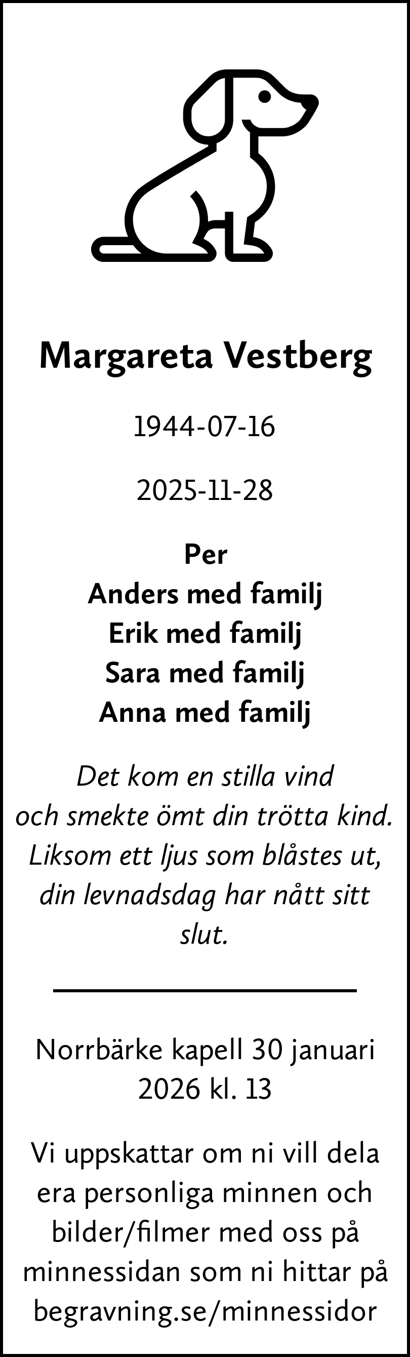 Dödsannons för Margareta