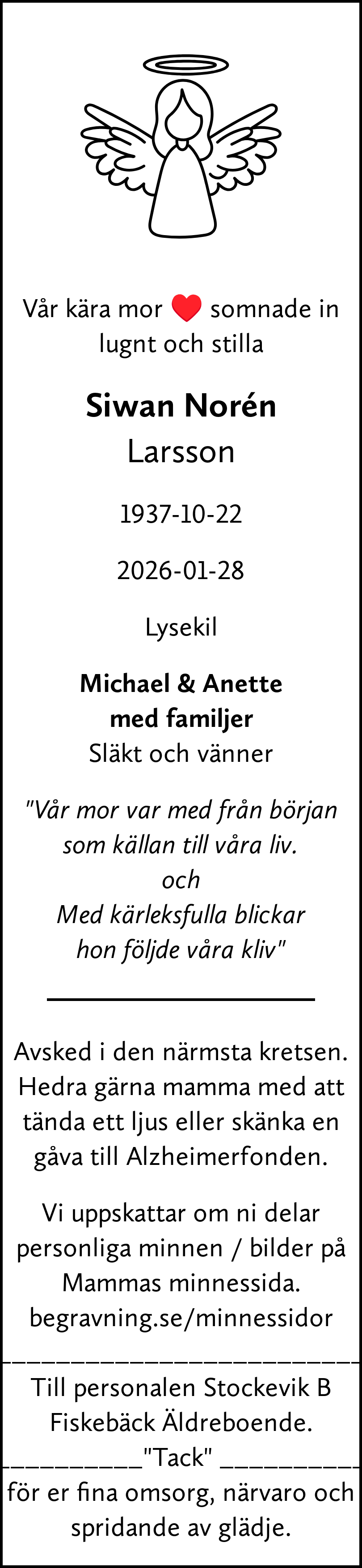 Dödsannons för Siwan