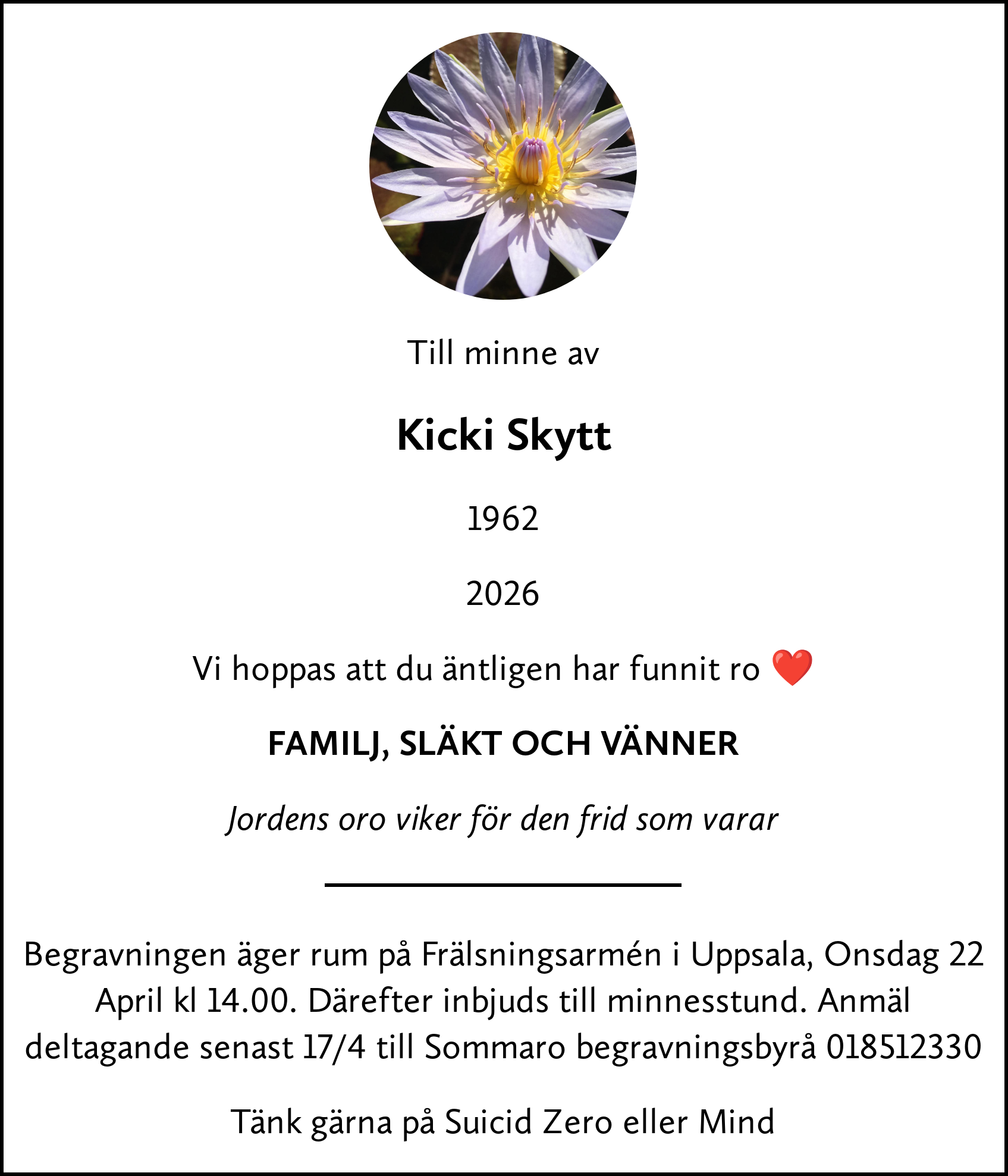 Dödsannons för Kicki