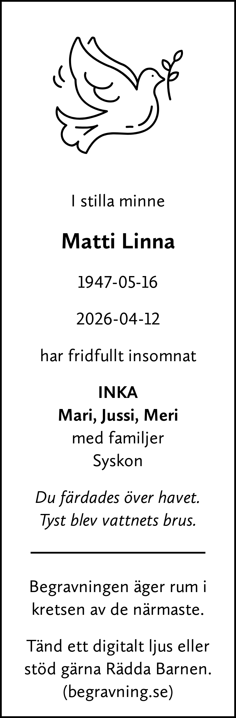 Dödsannons för Matti