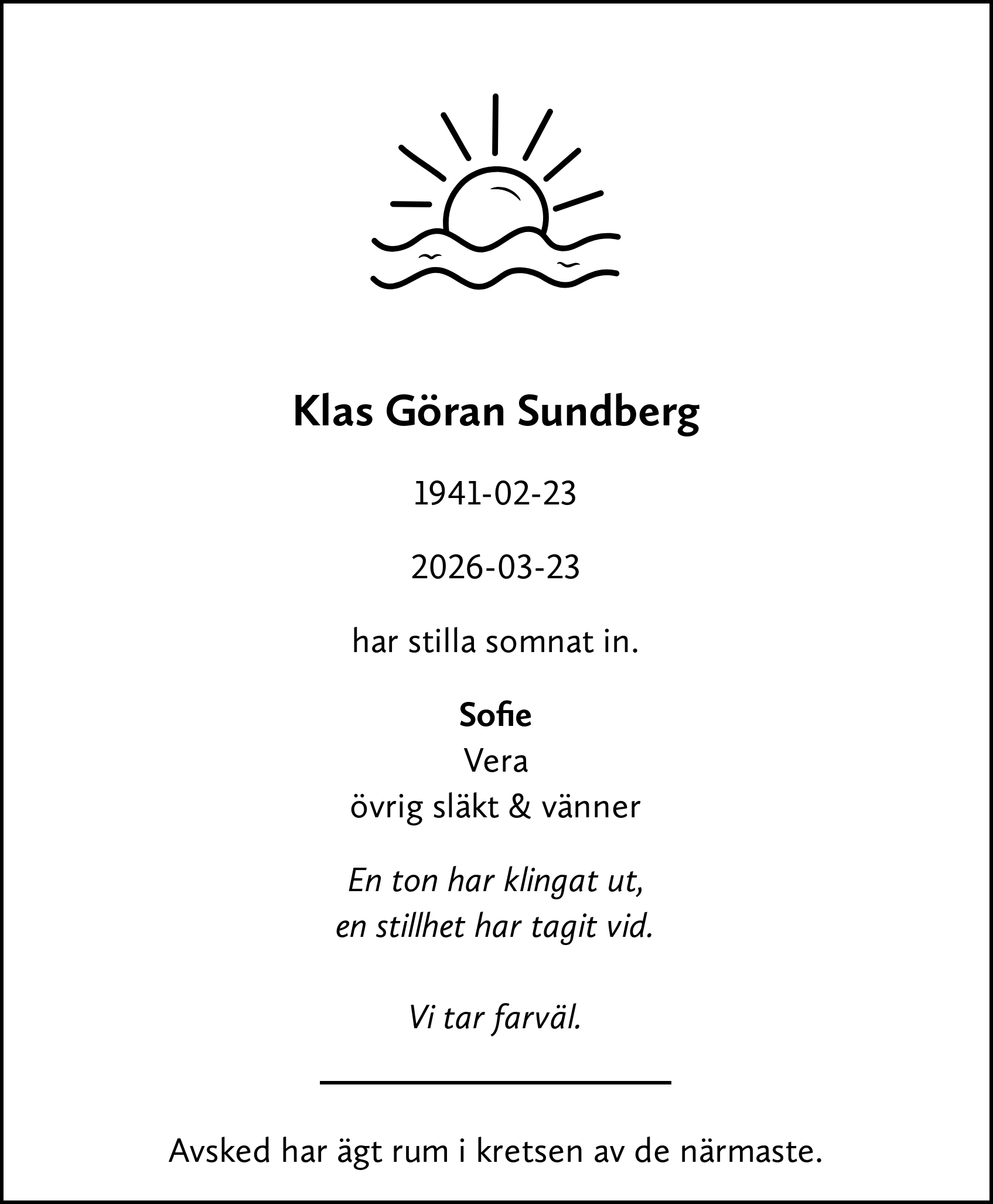 Dödsannons för Klas Göran