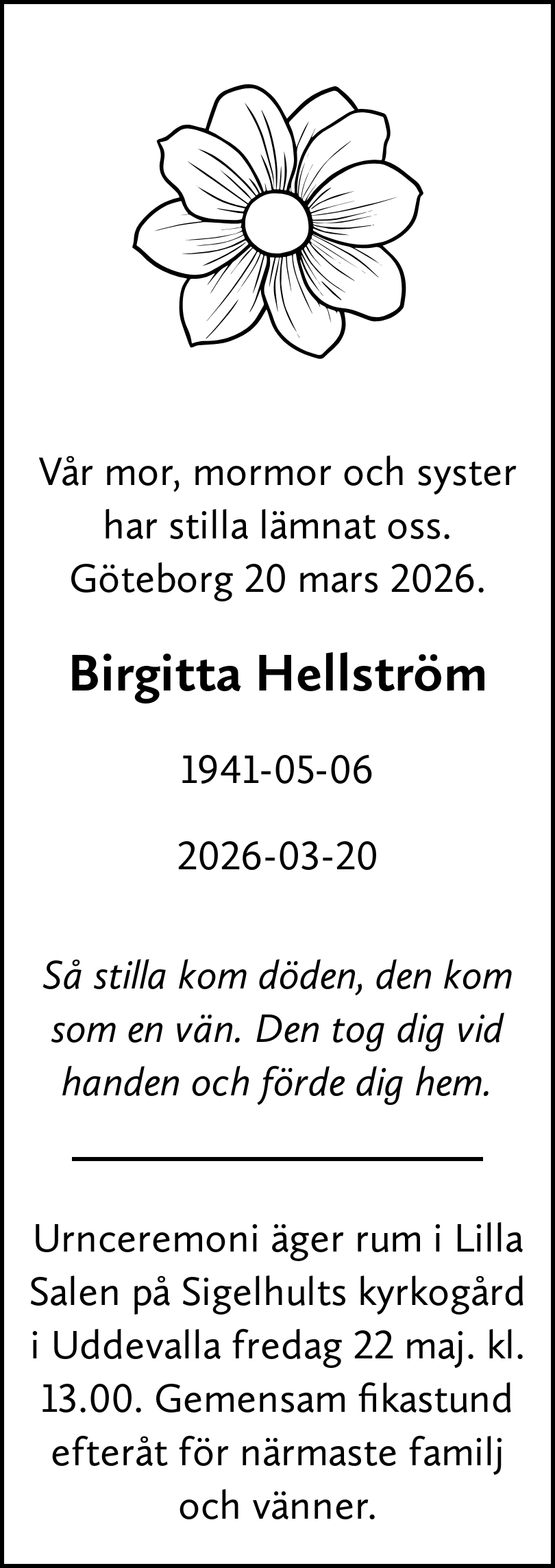 Dödsannons för Birgitta
