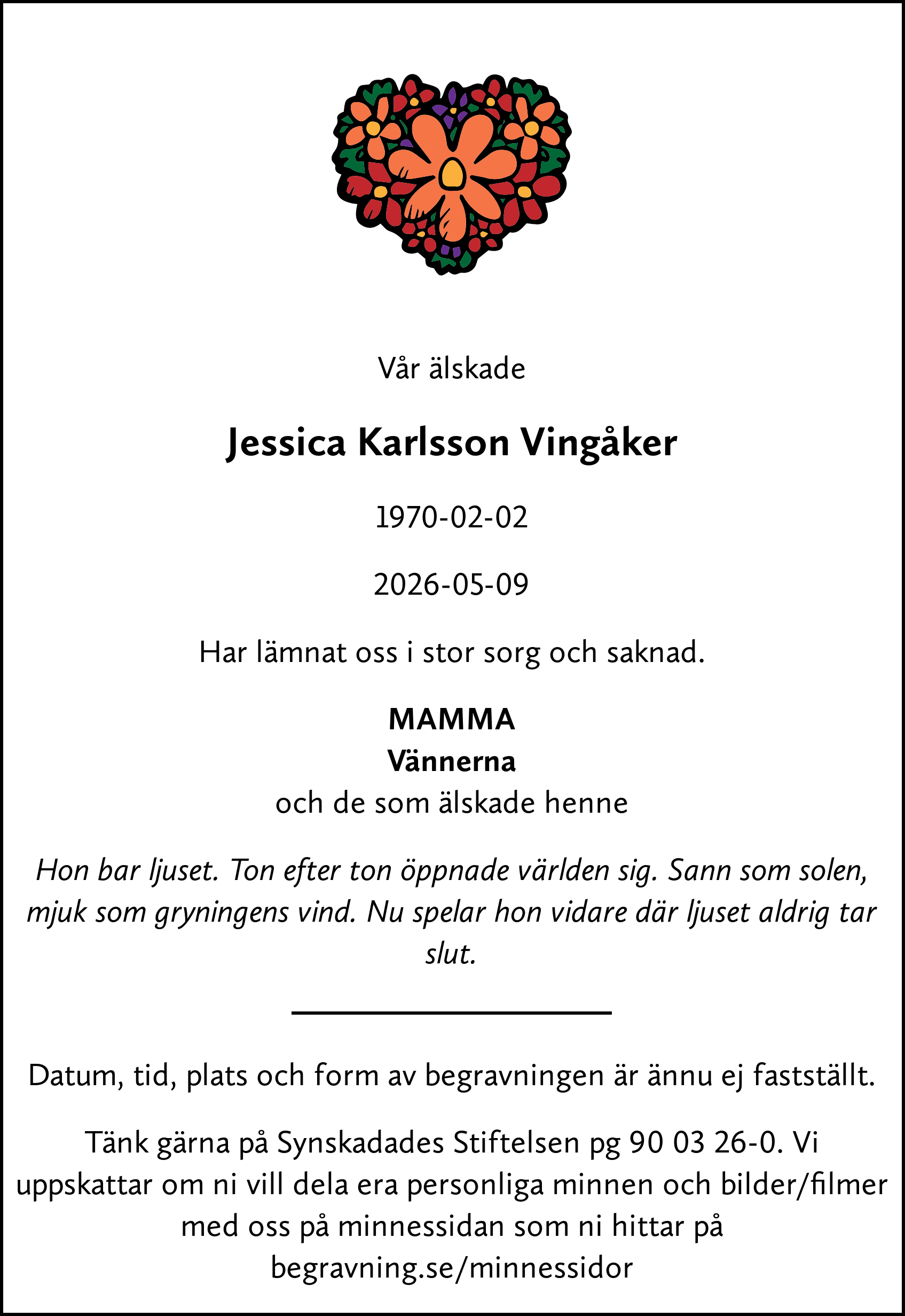 Dödsannons för Jessica