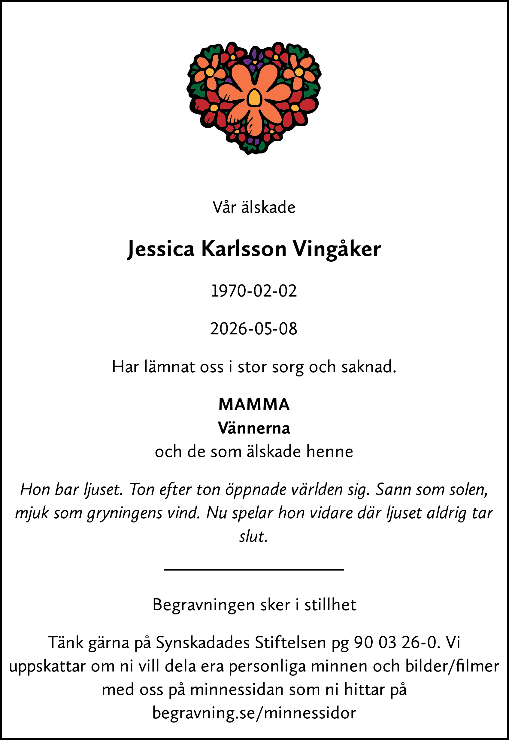 Dödsannons för Jessica