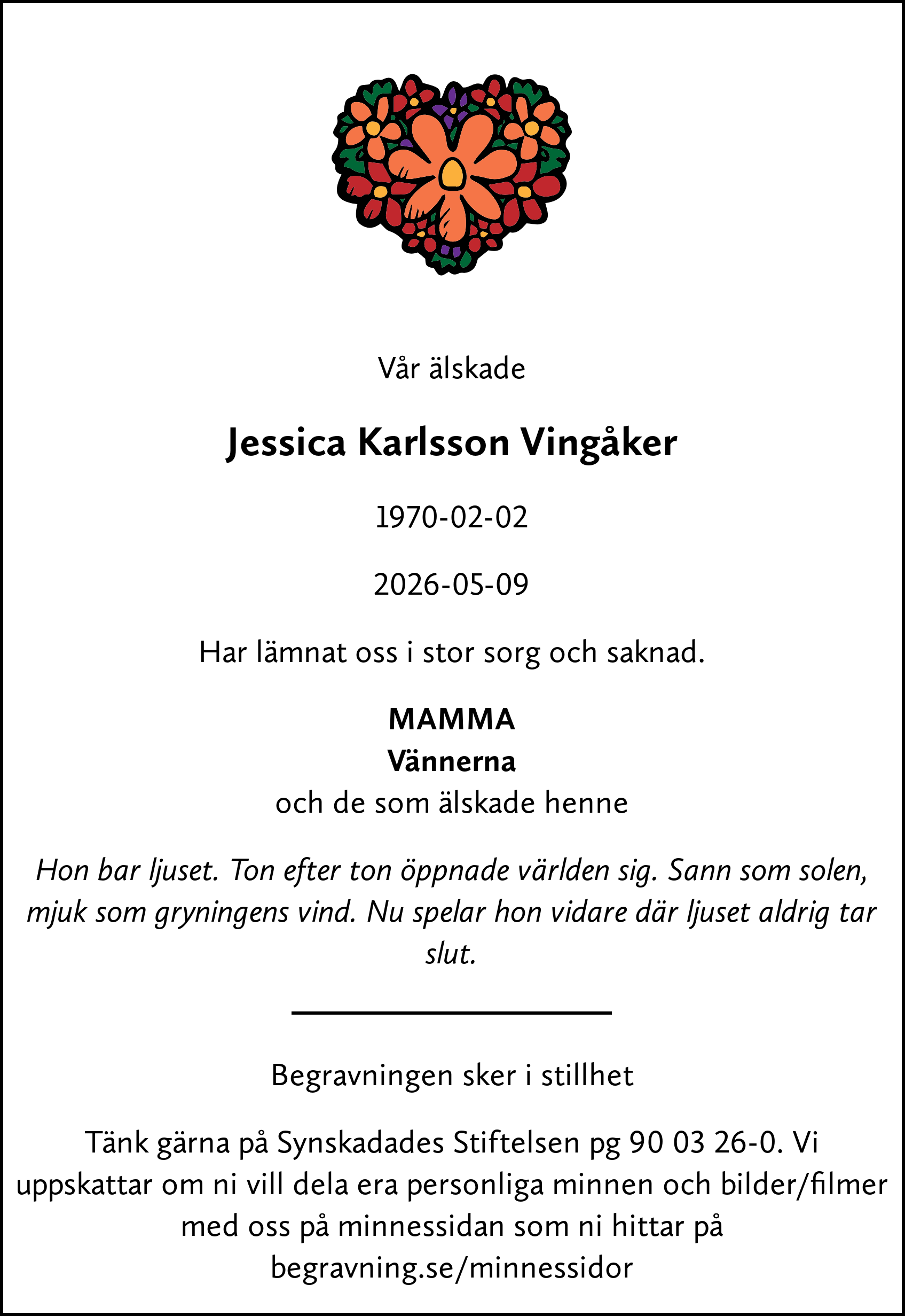 Dödsannons för Jessica