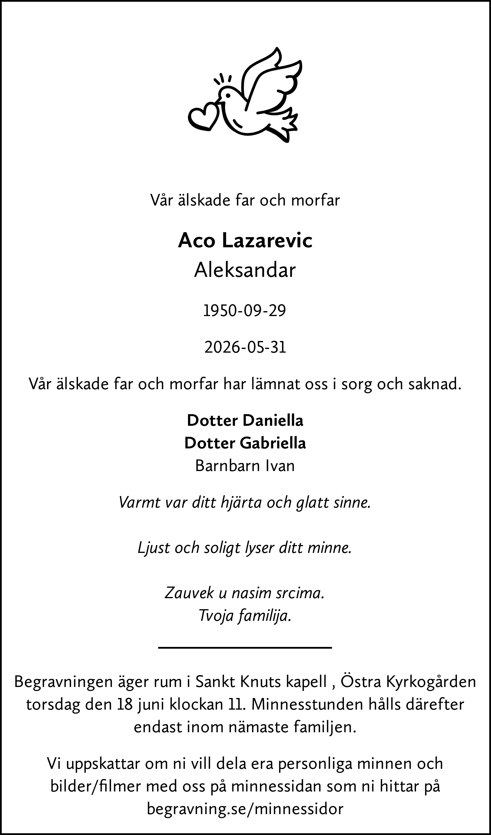 Dödsannons för Aco