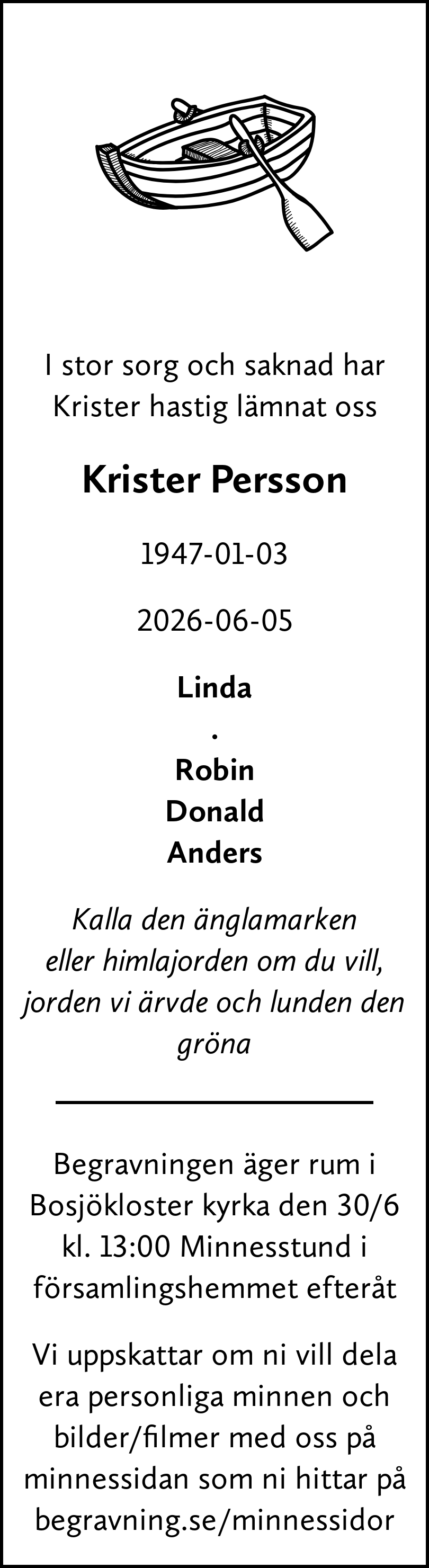 Dödsannons för Krister