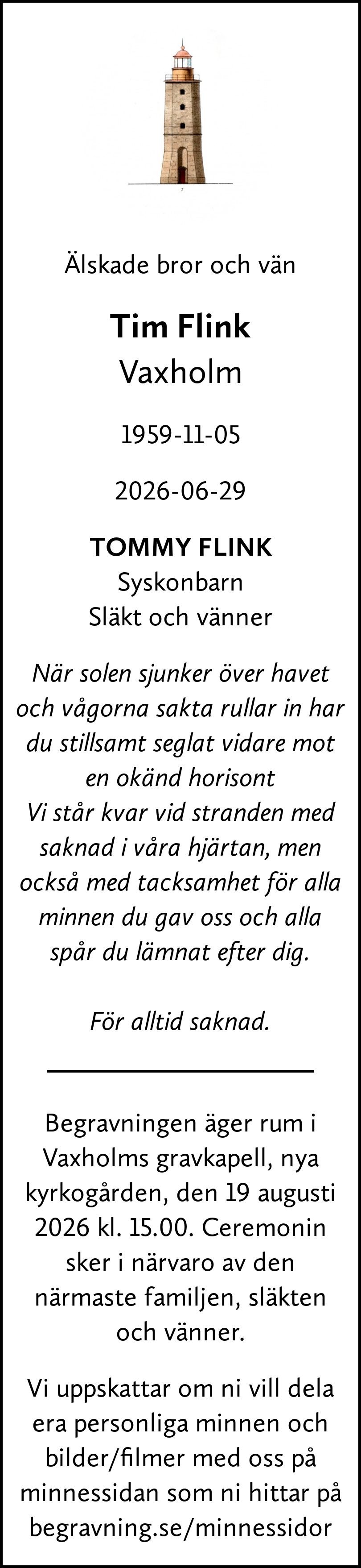Dödsannons för Tim
