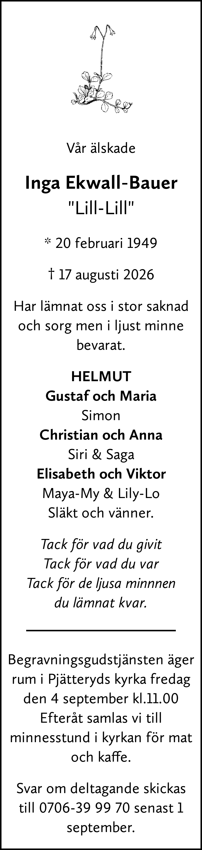 Dödsannons för Lill-Lill