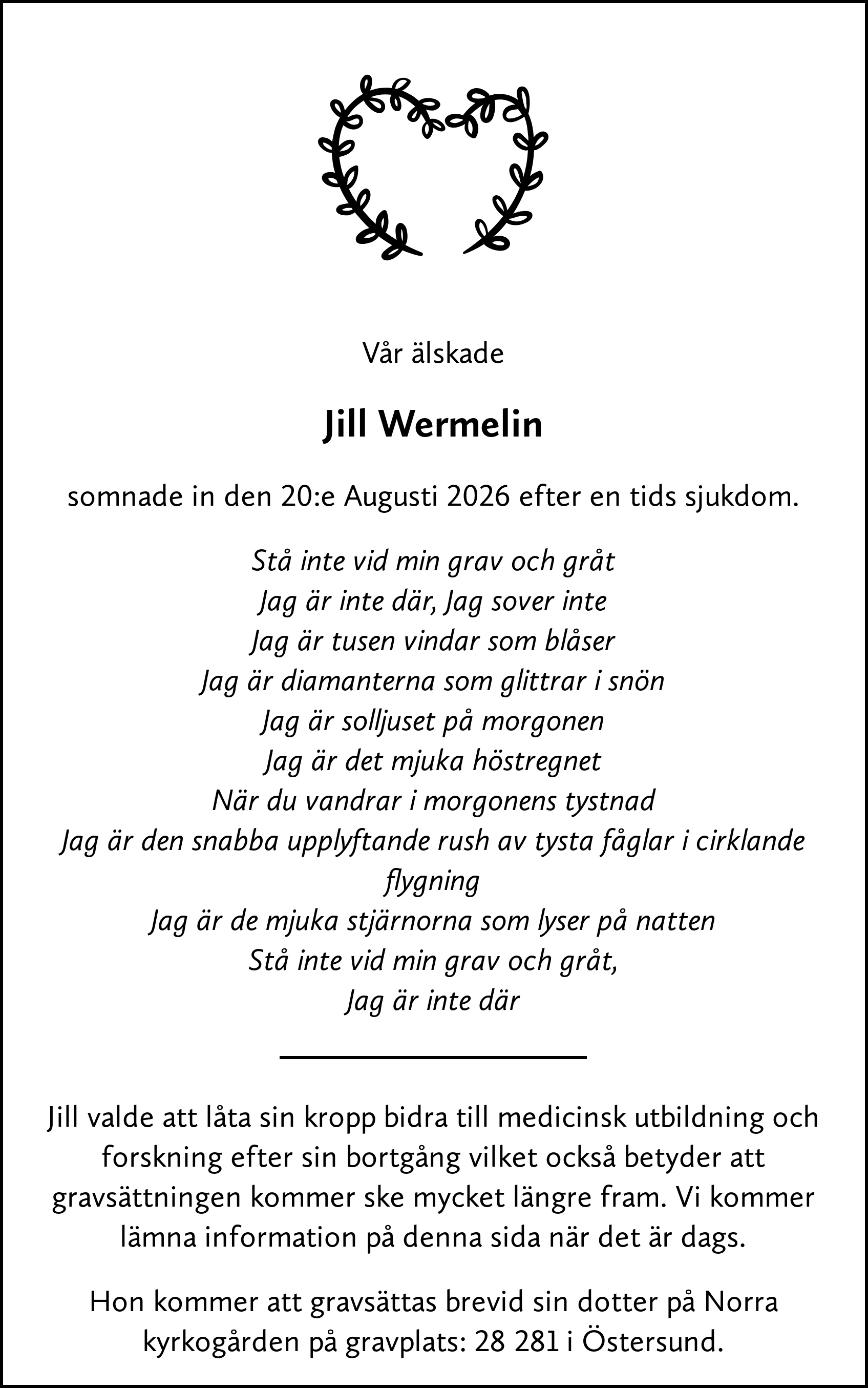 Dödsannons för Jill