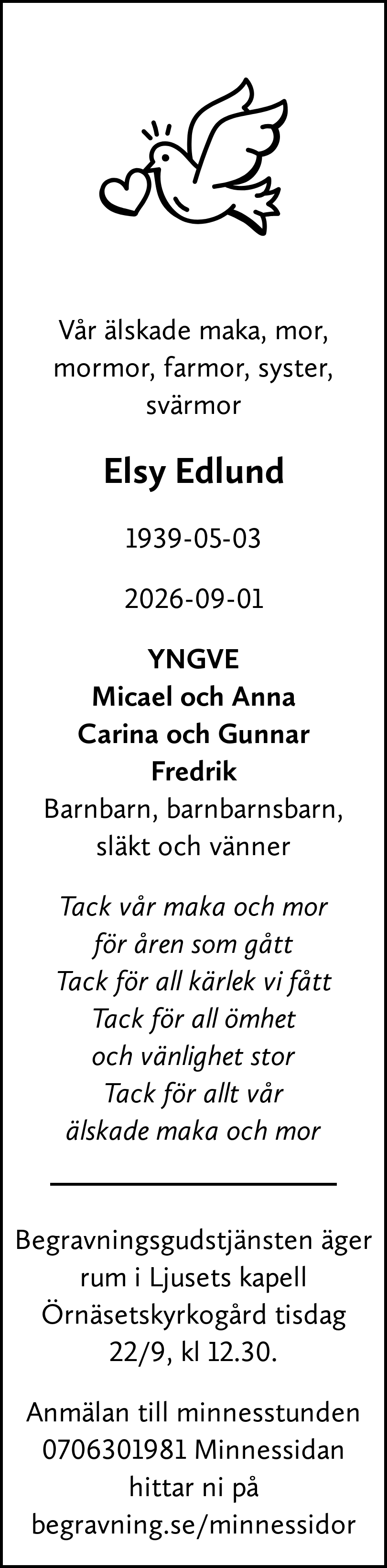 Dödsannons för Elsy