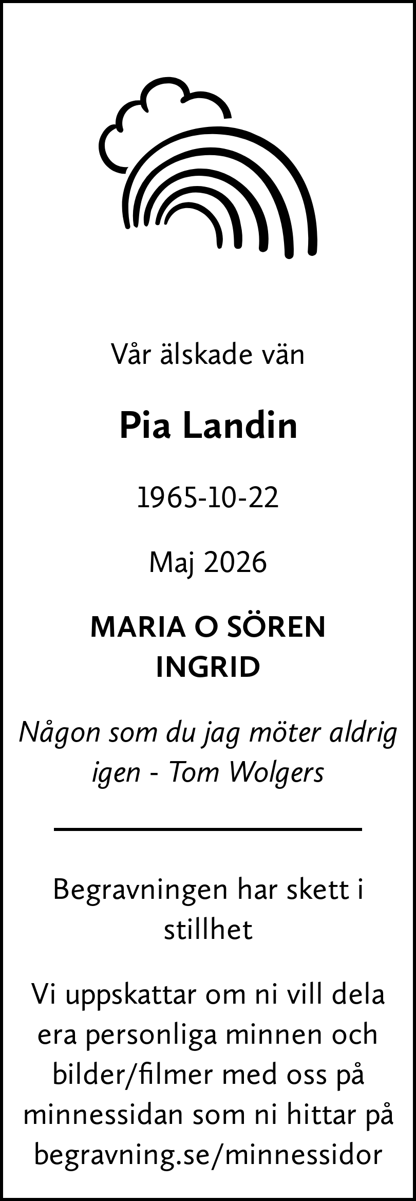 Dödsannons för Pia