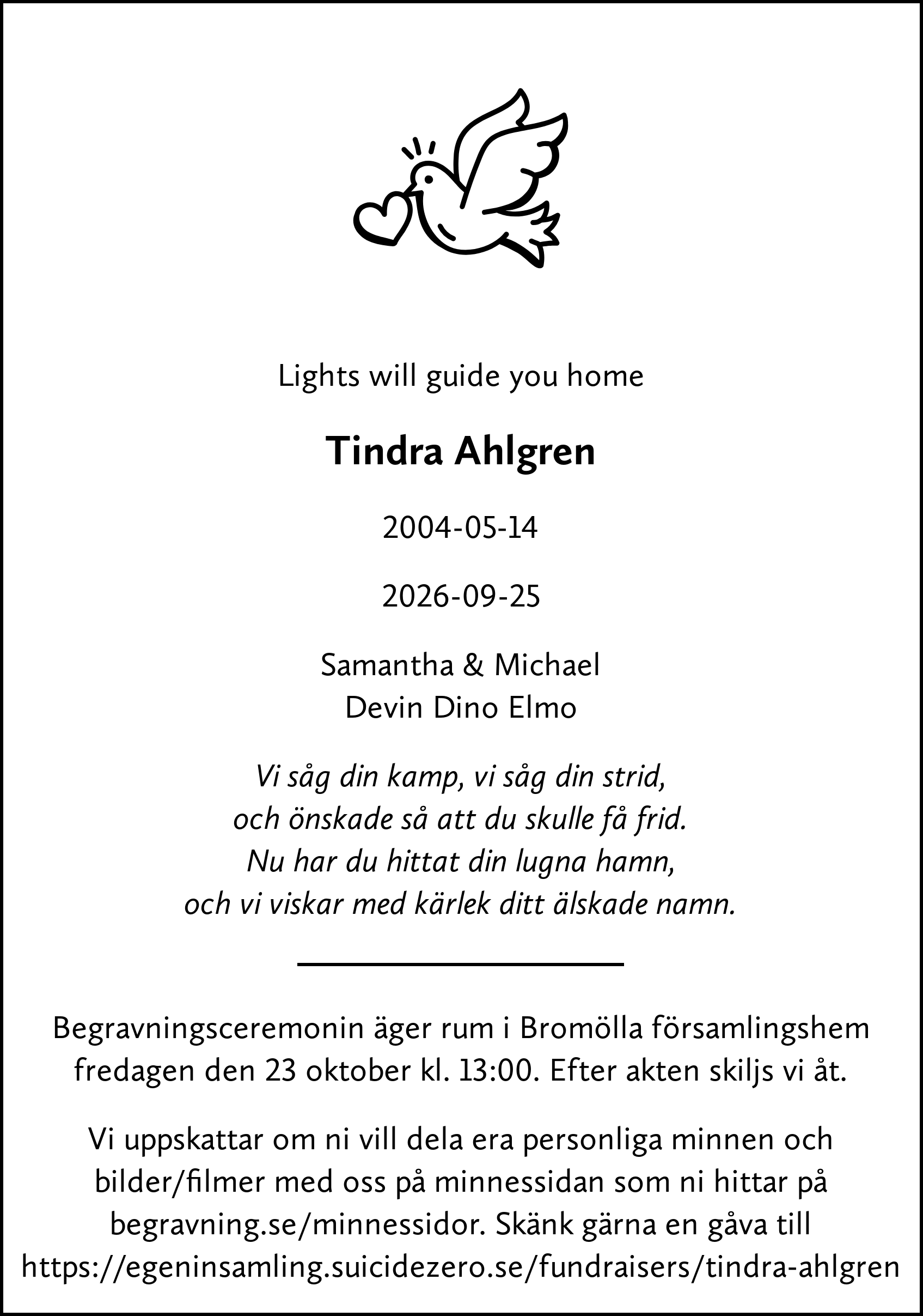Dödsannons för Tindra