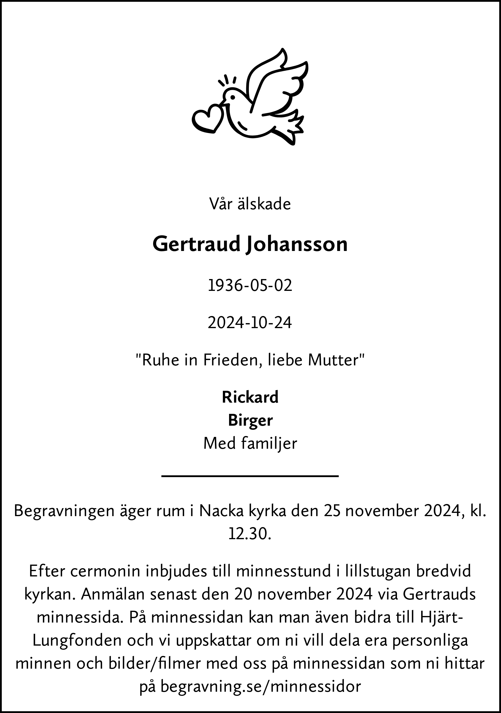 Dödsannons för Gertraud