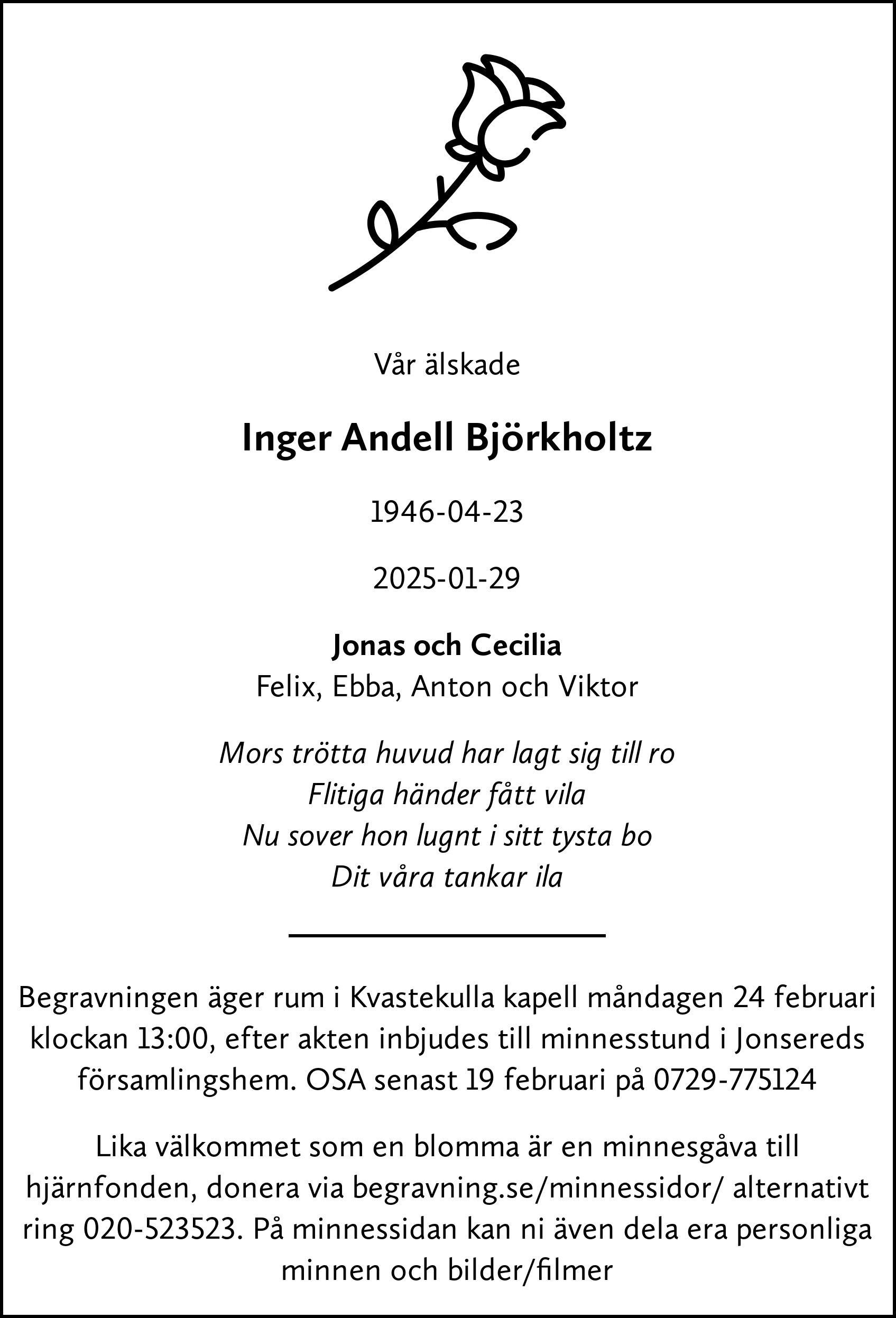 Dödsannons för Inger