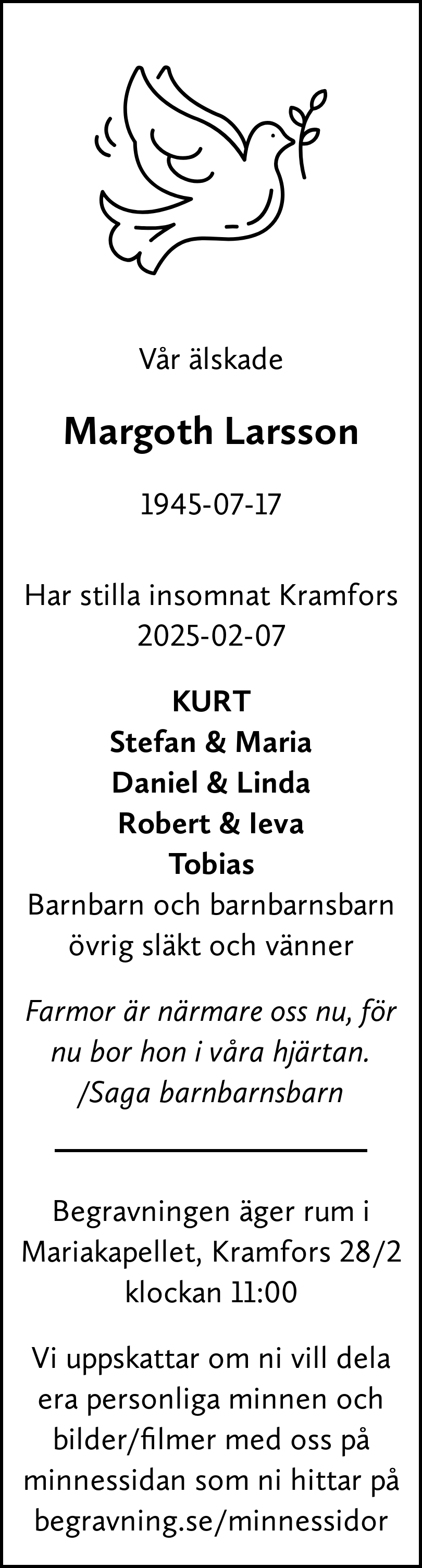 Dödsannons för Margoth