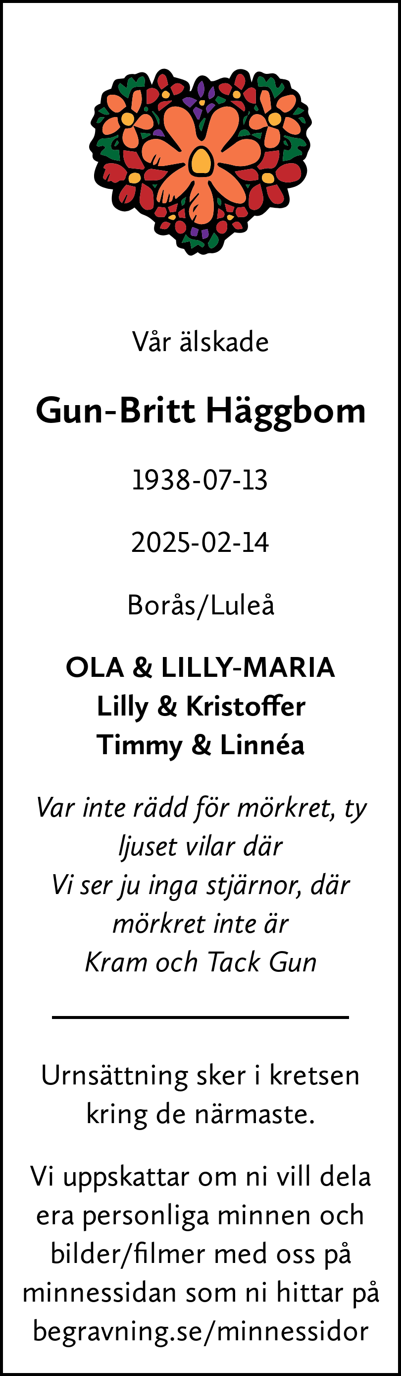 Dödsannons för Gun