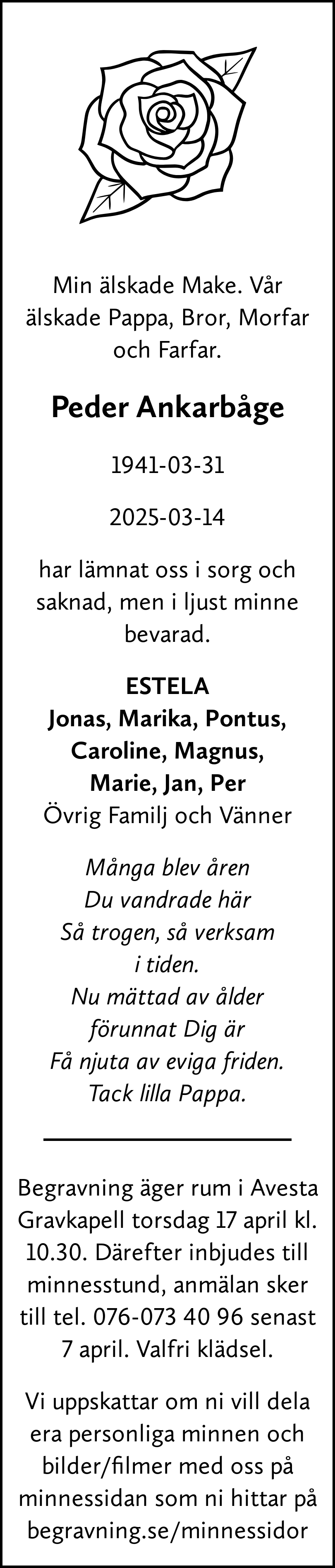Dödsannons för Peder