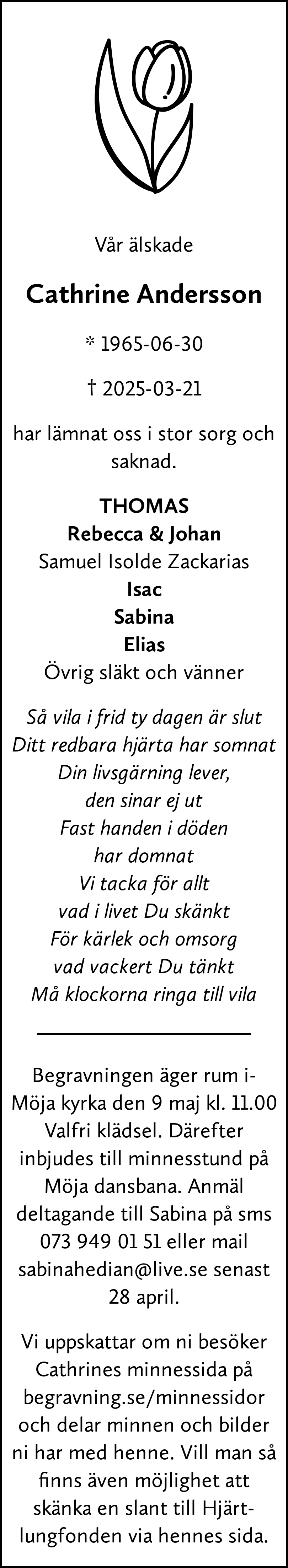 Dödsannons för Cathrine