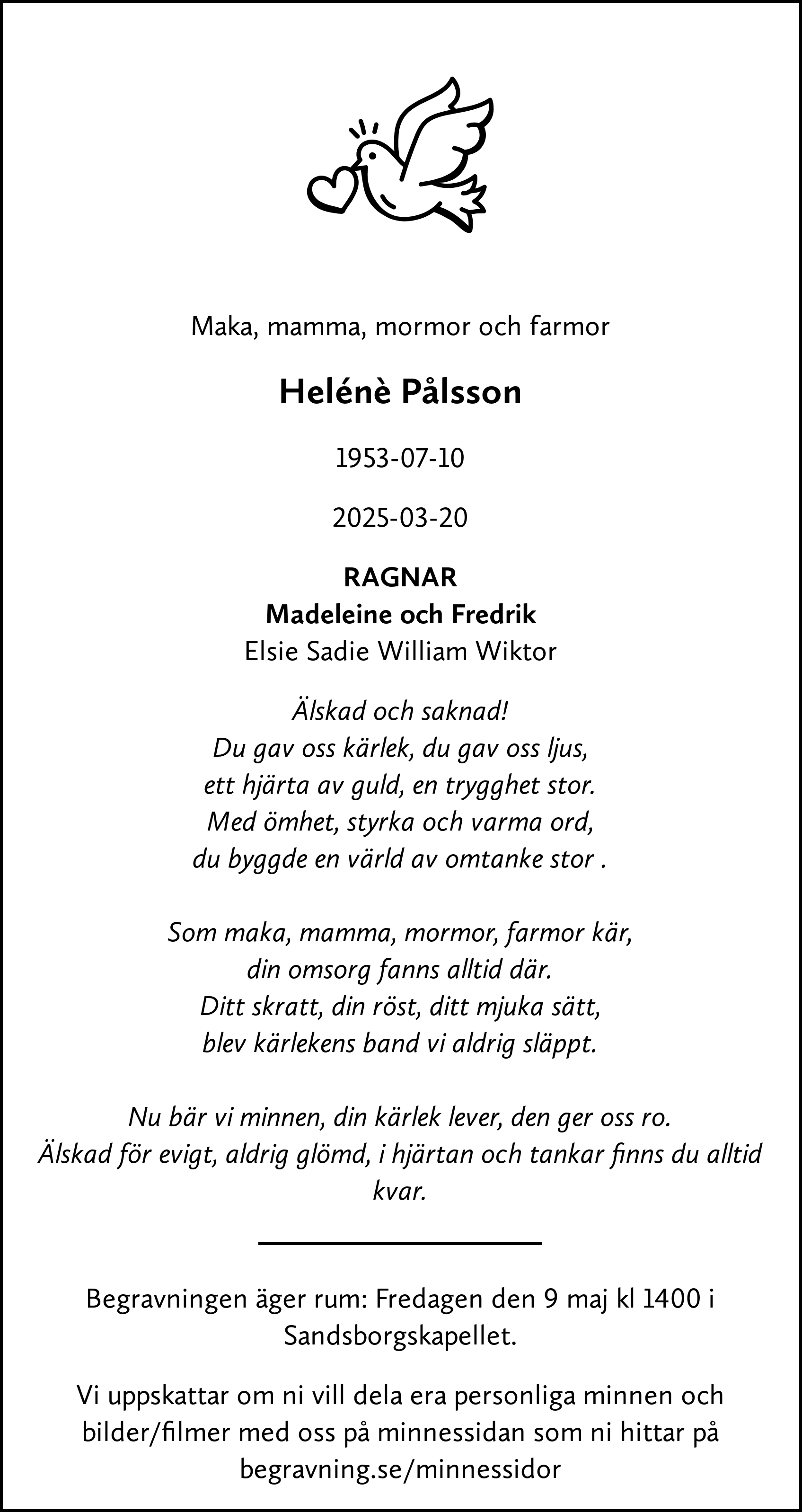 Dödsannons för Hélène