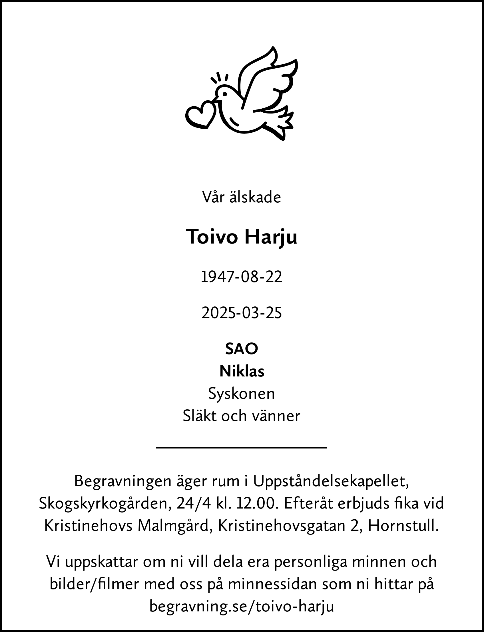 Dödsannons för Toivo