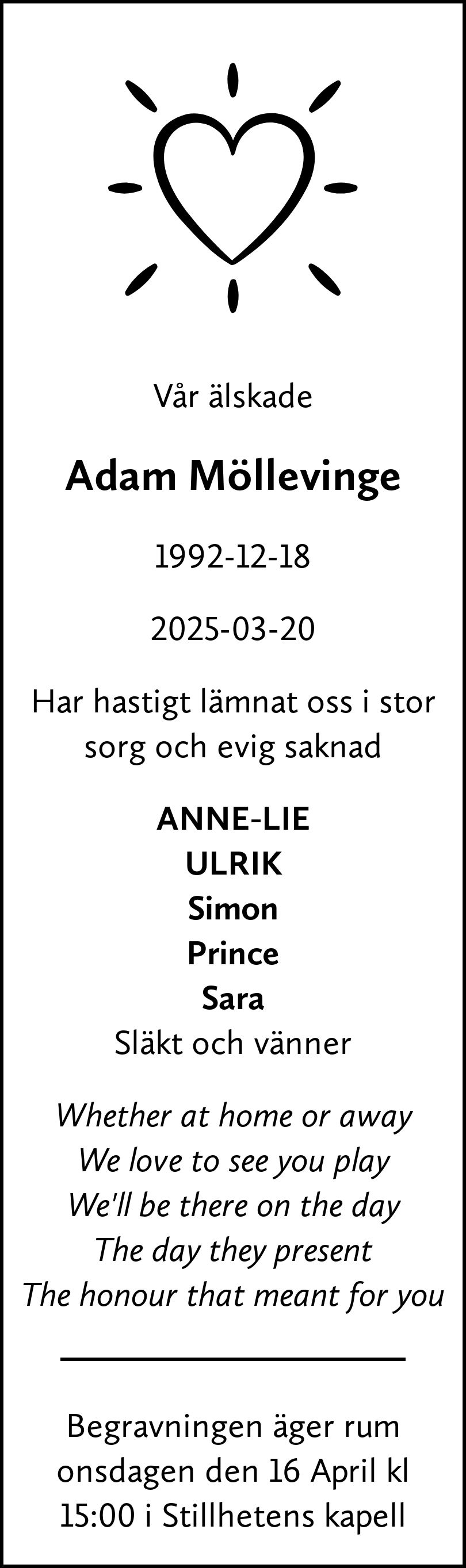 Dödsannons för Adam