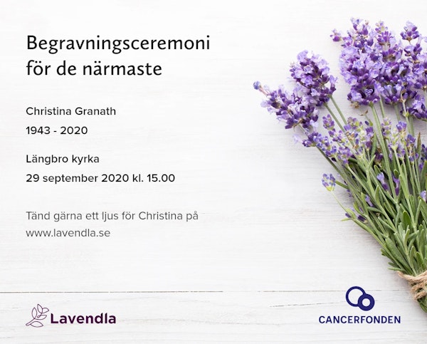 Inbjudningskort till ceremonin för Christina Granath