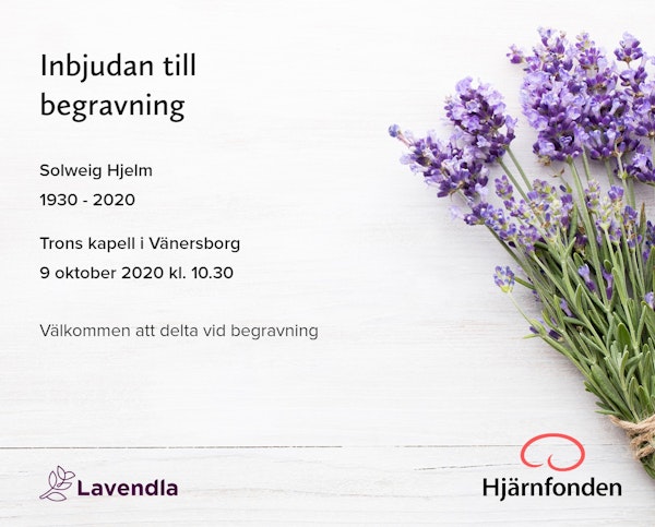 Inbjudningskort till ceremonin för Solweig Hjelm
