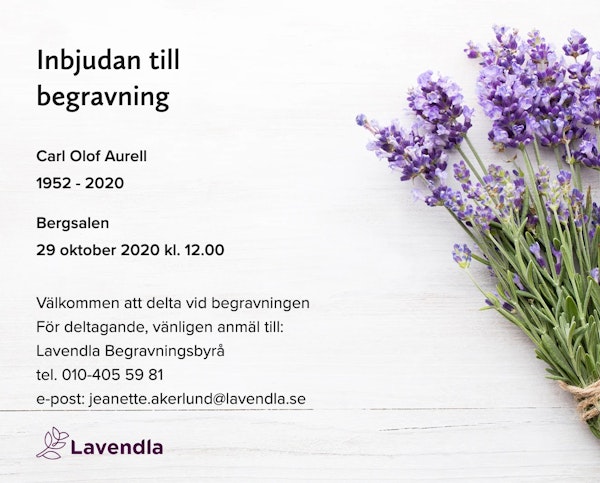 Inbjudningskort till ceremonin för Carl Olof Aurell