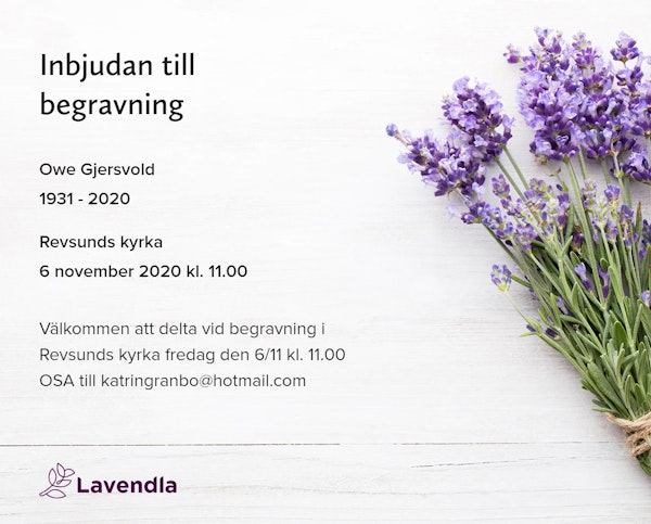 Inbjudningskort till ceremonin för Owe Gjersvold