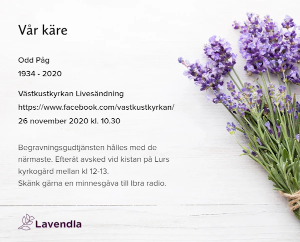Inbjudningskort till ceremonin för Odd Påg