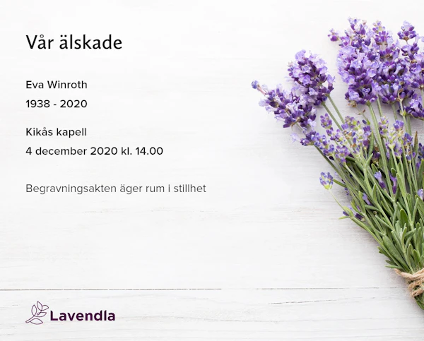 Inbjudningskort till ceremonin för Eva Winroth
