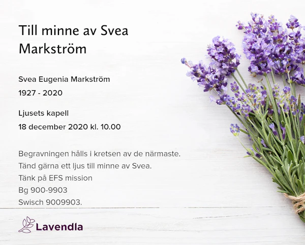 Inbjudningskort till ceremonin för Svea Eugenia Markström