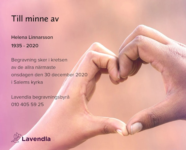 Inbjudningskort till ceremonin för Helena Linnarsson