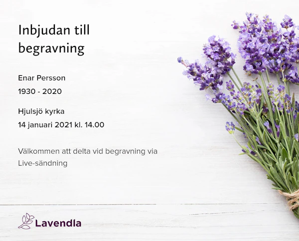 Inbjudningskort till ceremonin för Enar Persson