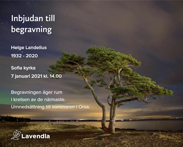 Inbjudningskort till ceremonin för Helge Landelius