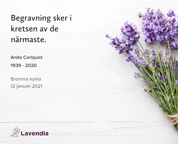 Inbjudningskort till ceremonin för Anita Carlquist