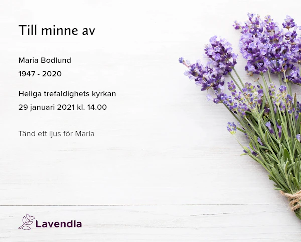Inbjudningskort till ceremonin för Maria Bodlund
