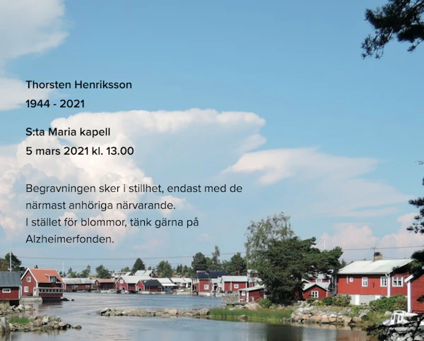 Inbjudningskort till ceremonin för Thorsten Henriksson