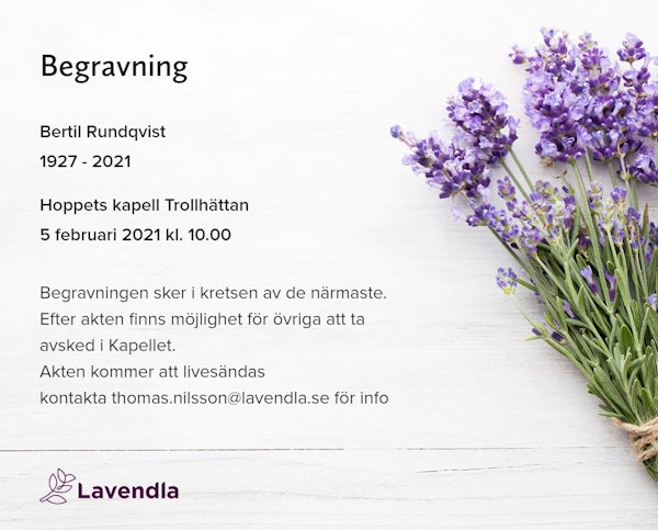 Inbjudningskort till ceremonin för Bertil Rundqvist
