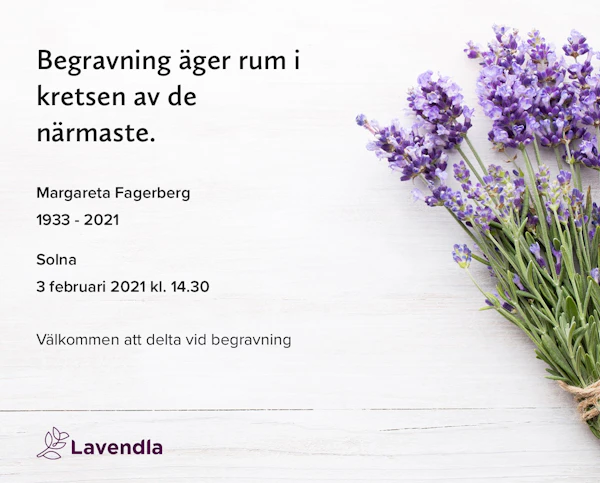 Inbjudningskort till ceremonin för Margareta Fagerberg