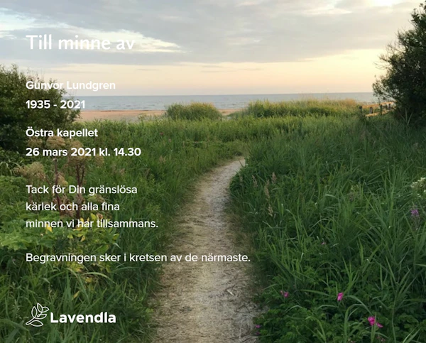 Inbjudningskort till ceremonin för Gunvor Lundgren