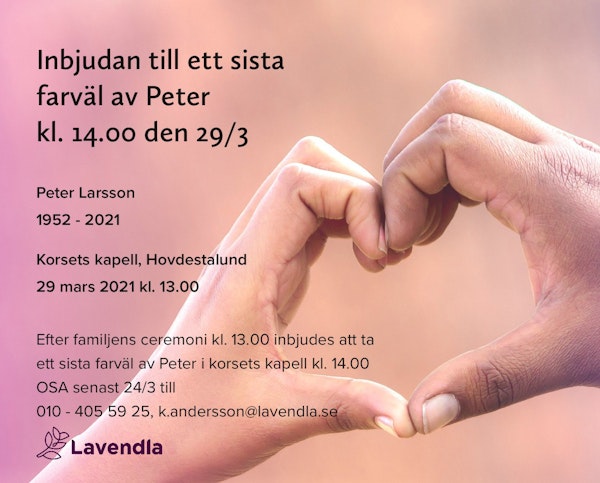 Inbjudningskort till ceremonin för Peter Larsson